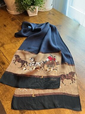 Club 7 Echo Silk Scarf Navy Blue & Tan
